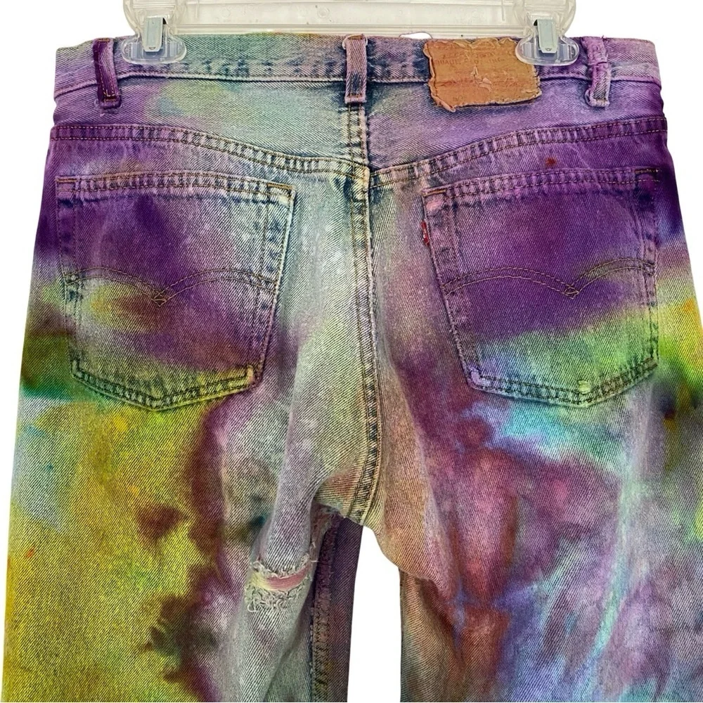 Vintage Levi’s Jeans Waist Size 30 31 Levis 501 Tie Dye VTG 90s Button Fly Multi - Picture 6 of 15
